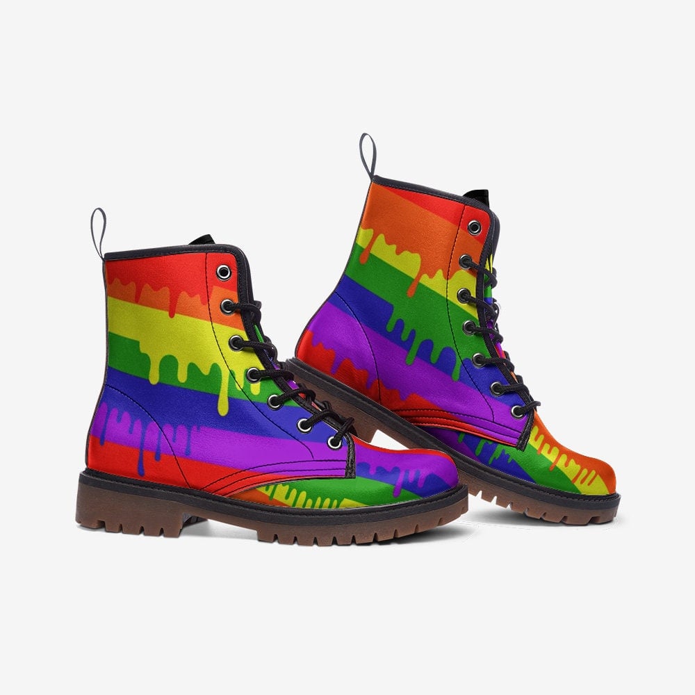 Hippie Art Zone - Dripping Rainbow Stripe / Gothic, Punk, Combat Boots In Unisex