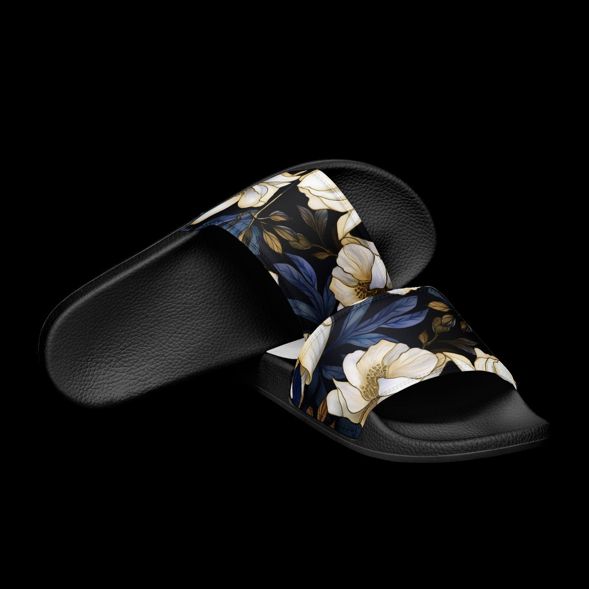 hippieartzone - Blue and White Slides Women&#39;s Flower Slides Flower Sandals