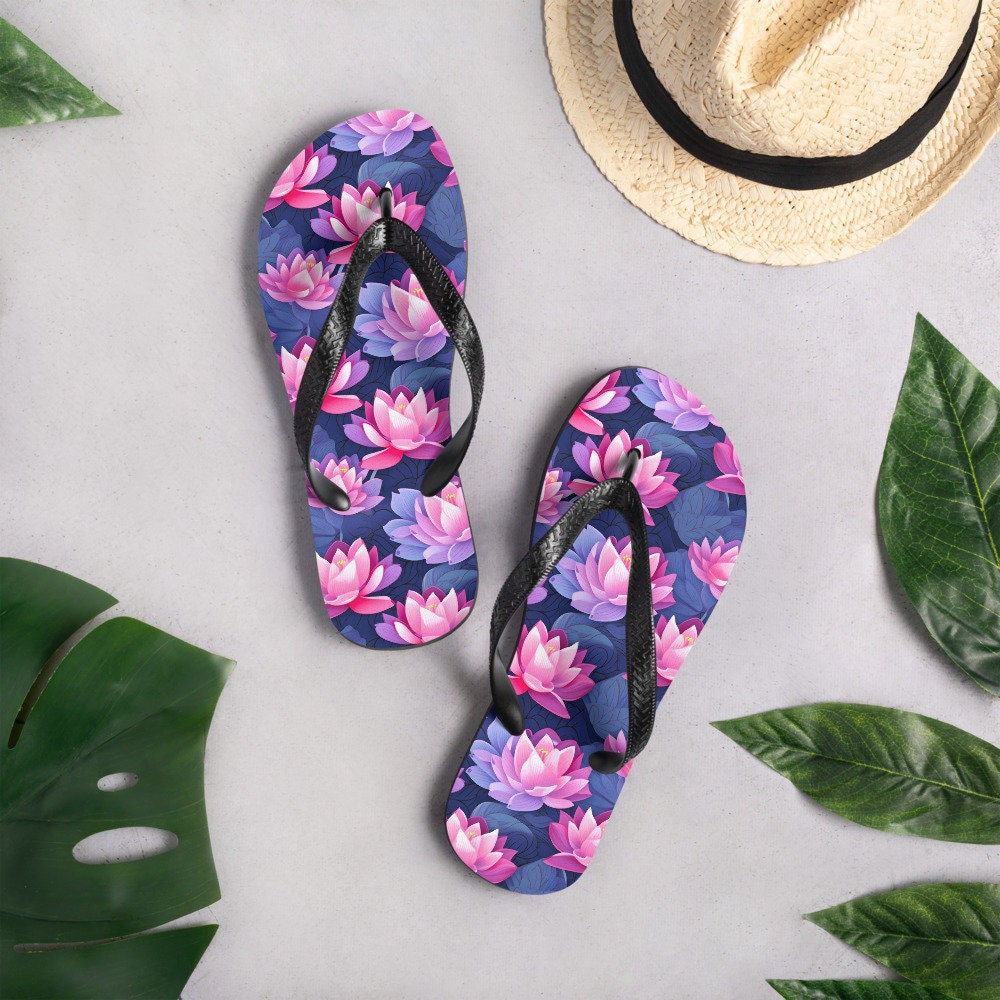 hippieartzone - Pink &amp; Purple Lotus Flip Flops