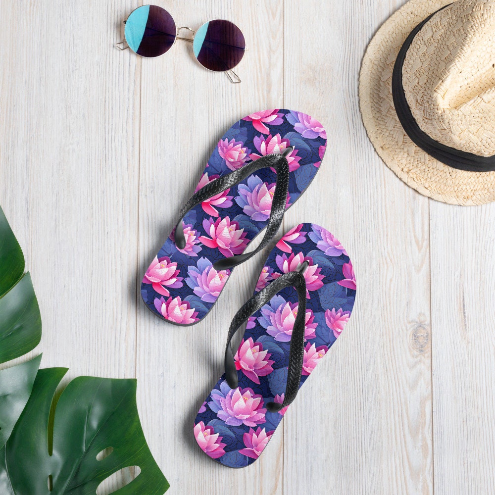 hippieartzone - Pink &amp; Purple Lotus Flip Flops