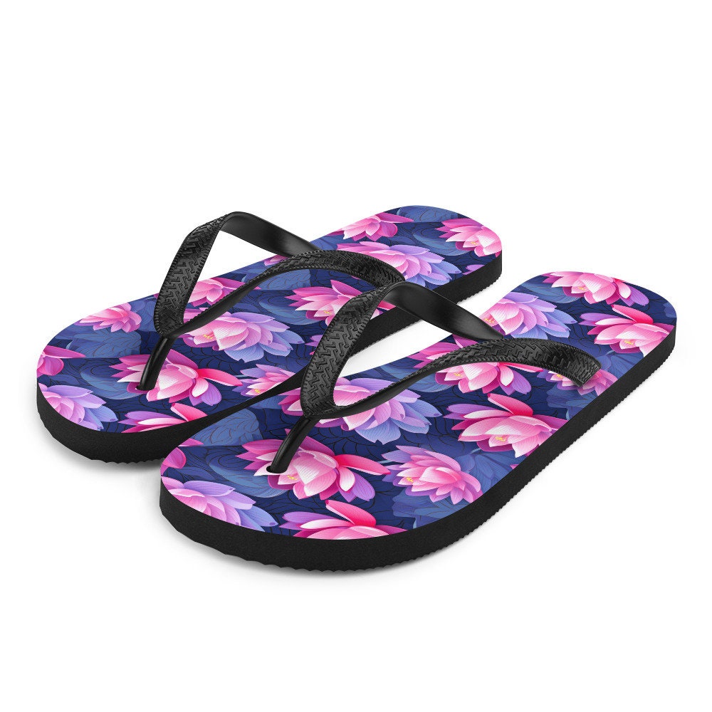 hippieartzone - Pink &amp; Purple Lotus Flip Flops