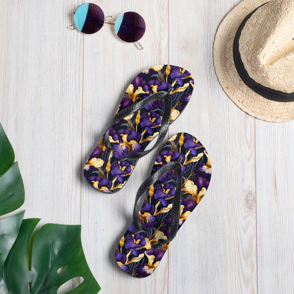 hippieartzone - Purple & Yellow Iris Flip Flops