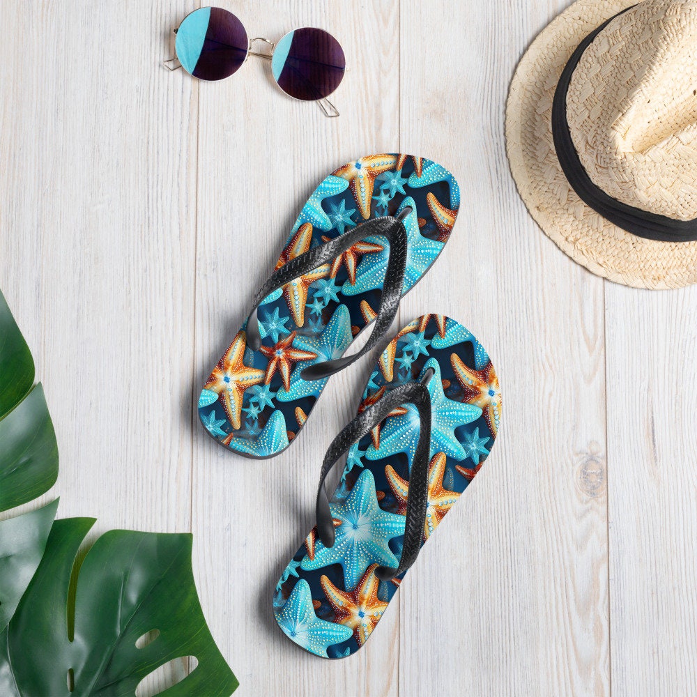 hippieartzone - Blue and Orange Starfish Flip Flops