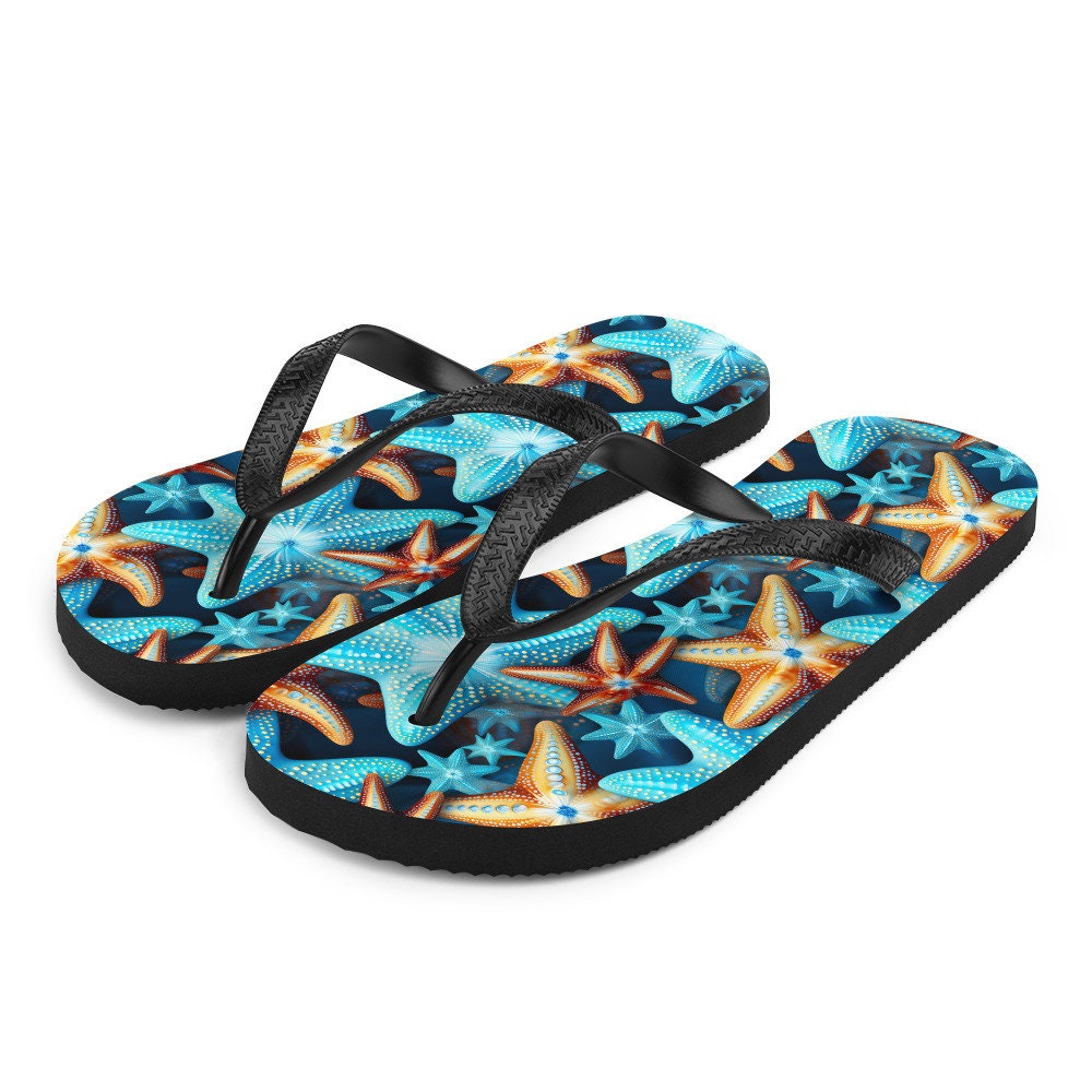 hippieartzone - Blue and Orange Starfish Flip Flops