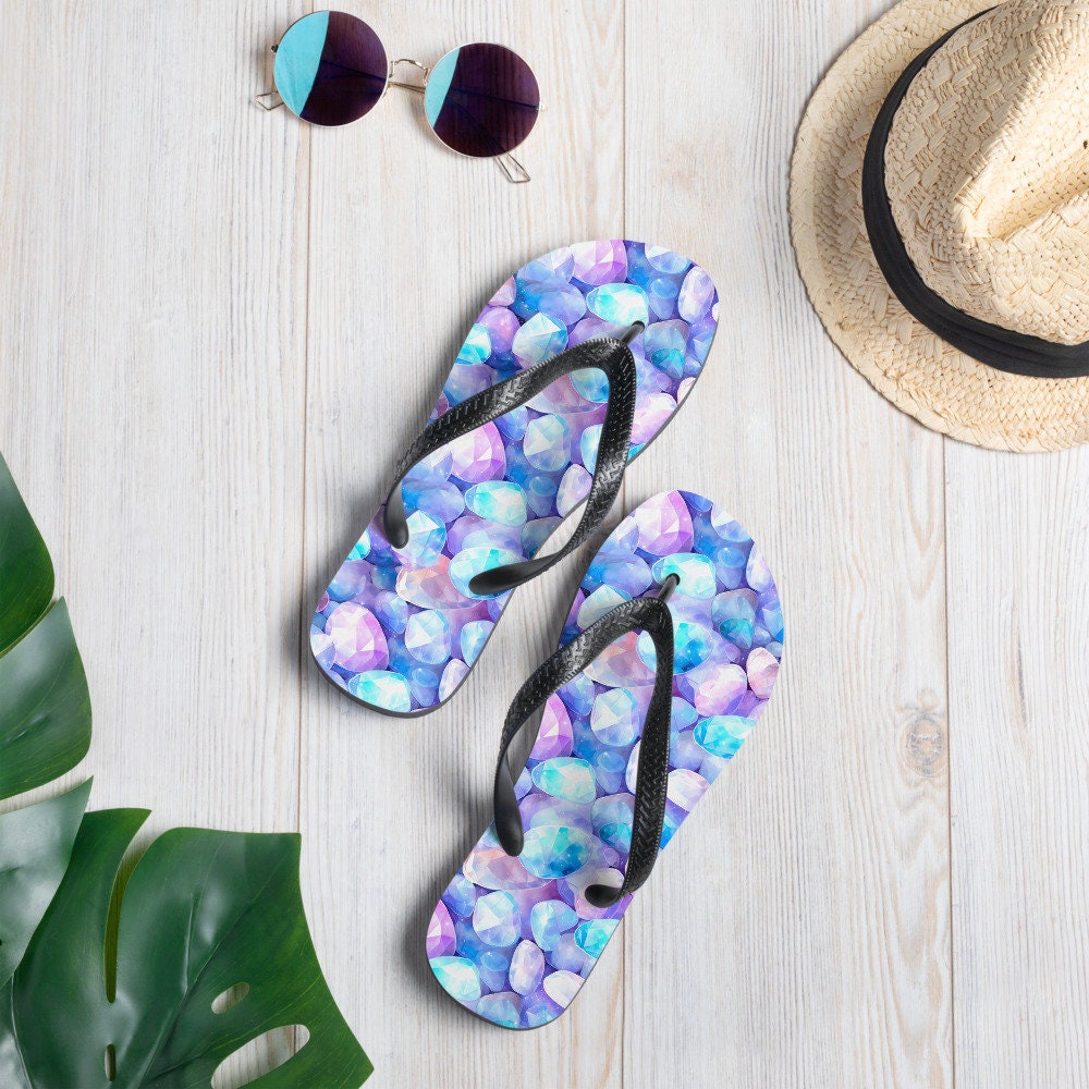 hippieartzone - Vibrant Rainbow Moonstone Summer Flip Flops