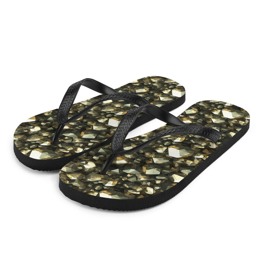 hippieartzone - Golden Pyrite Summer Flip Flops