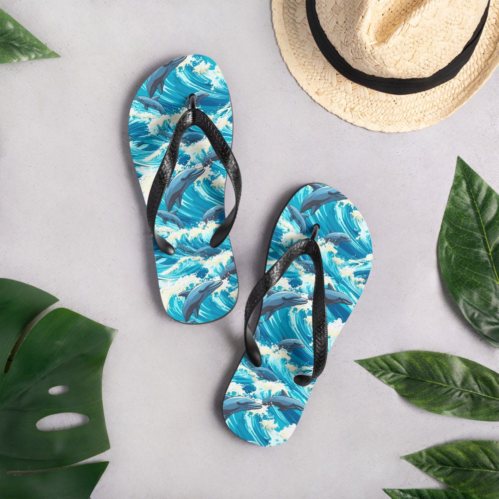 hippieartzone - Playful Dolphin Flip Flops