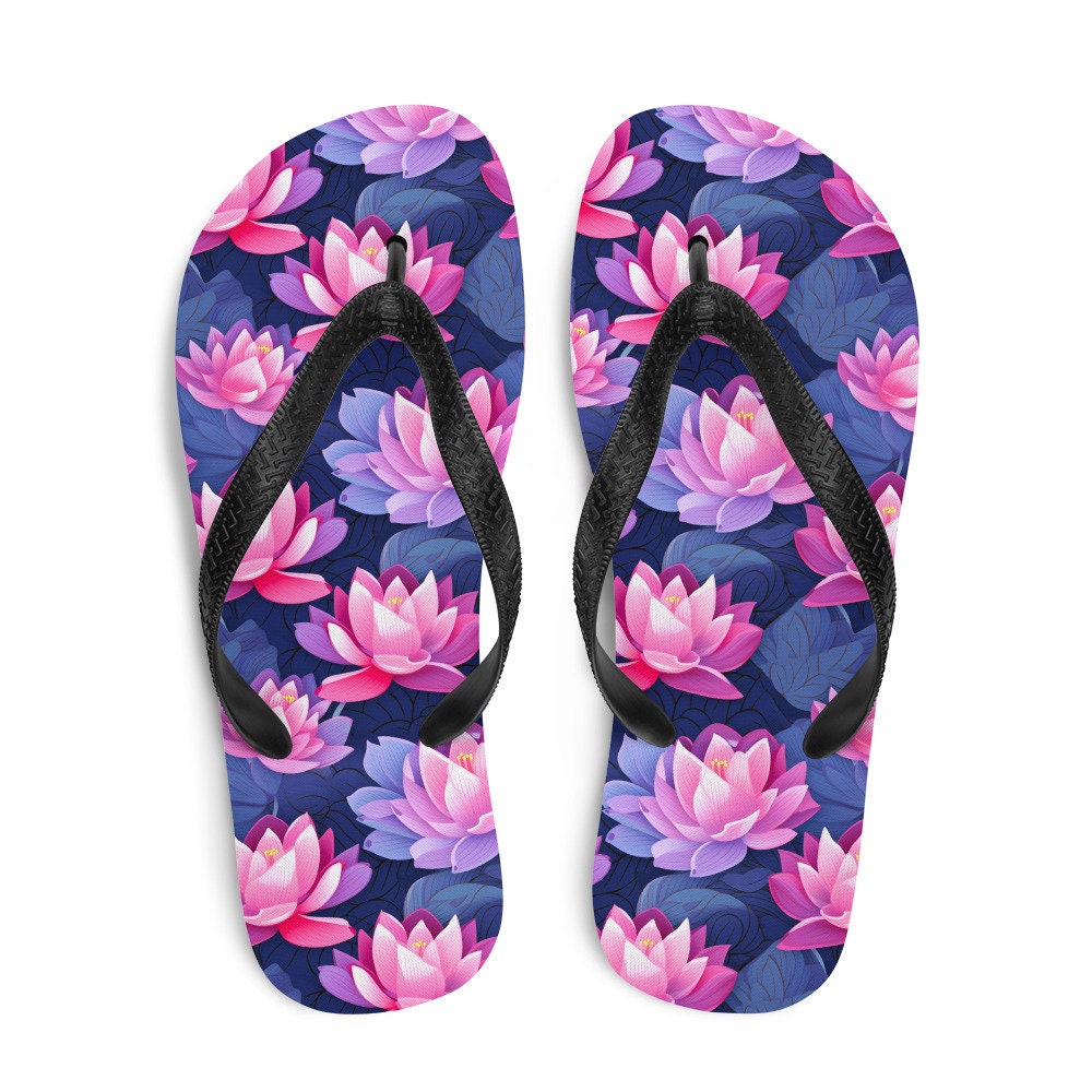 hippieartzone - Pink &amp; Purple Lotus Flip Flops