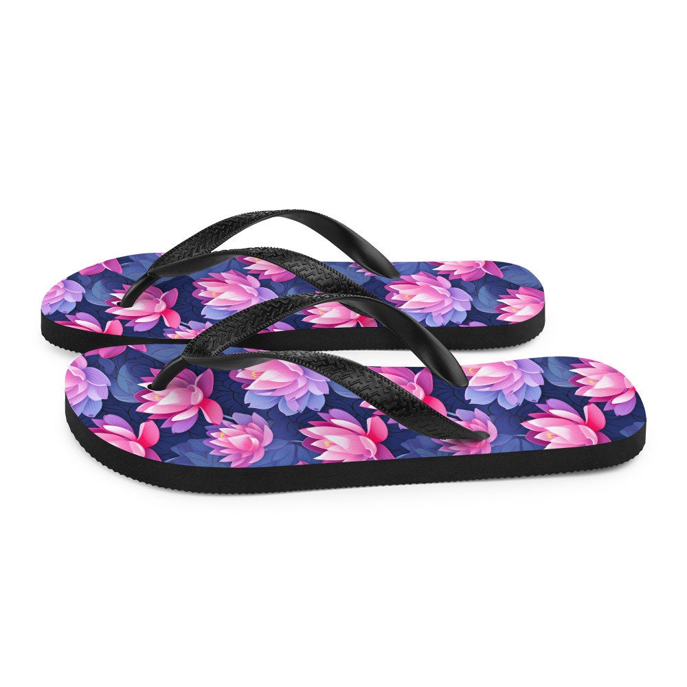 hippieartzone - Pink &amp; Purple Lotus Flip Flops