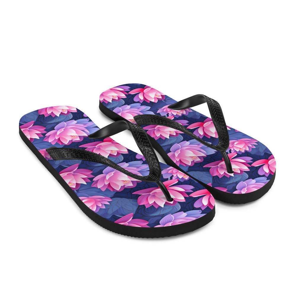 hippieartzone - Pink &amp; Purple Lotus Flip Flops