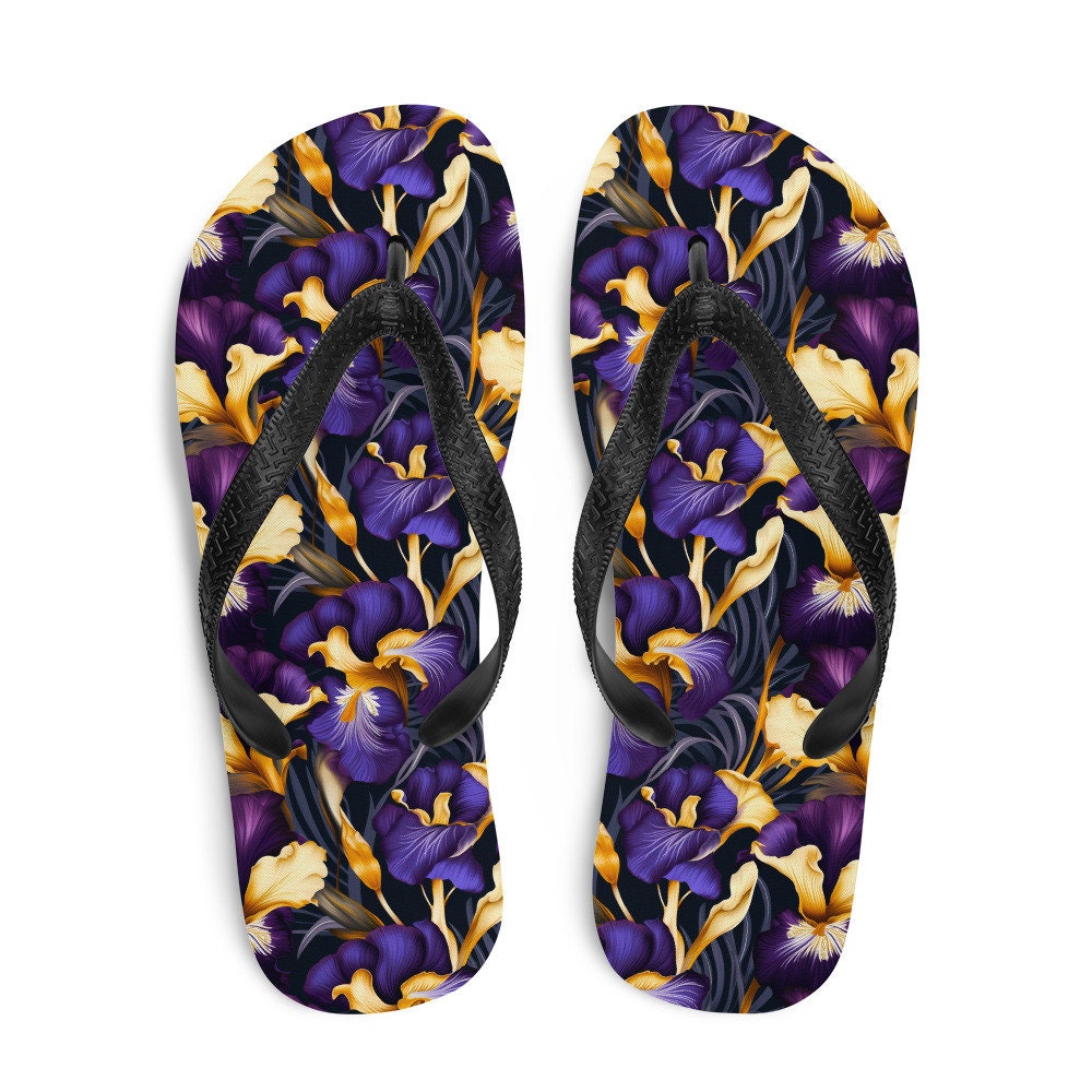 hippieartzone - Purple & Yellow Iris Flip Flops