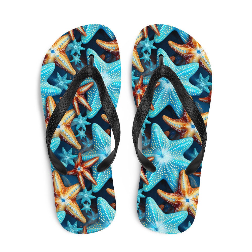 hippieartzone - Blue and Orange Starfish Flip Flops