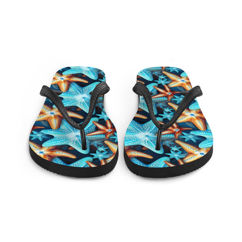 hippieartzone - Blue and Orange Starfish Flip Flops