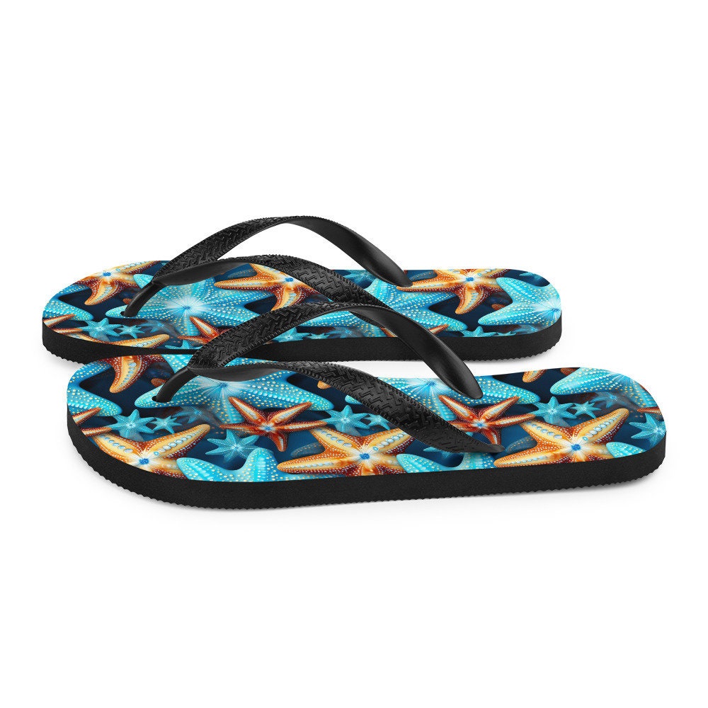 hippieartzone - Blue and Orange Starfish Flip Flops