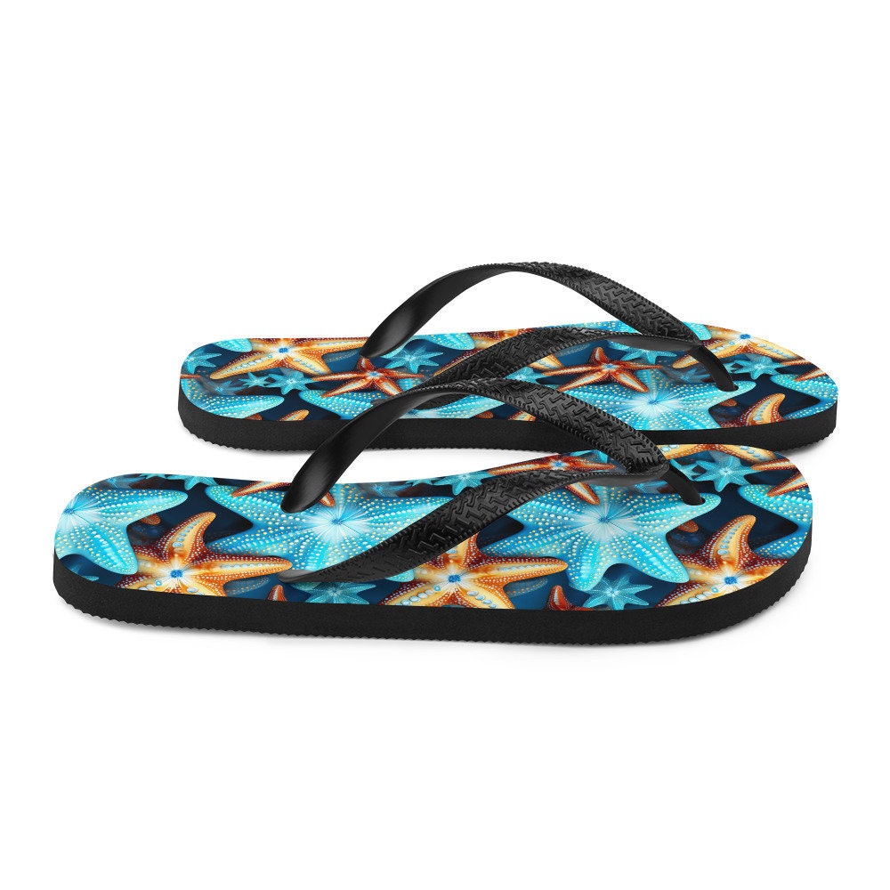 hippieartzone - Blue and Orange Starfish Flip Flops