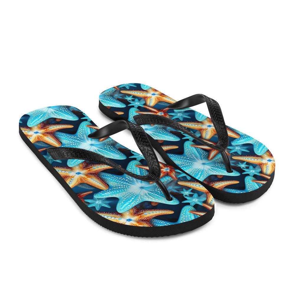 hippieartzone - Blue and Orange Starfish Flip Flops