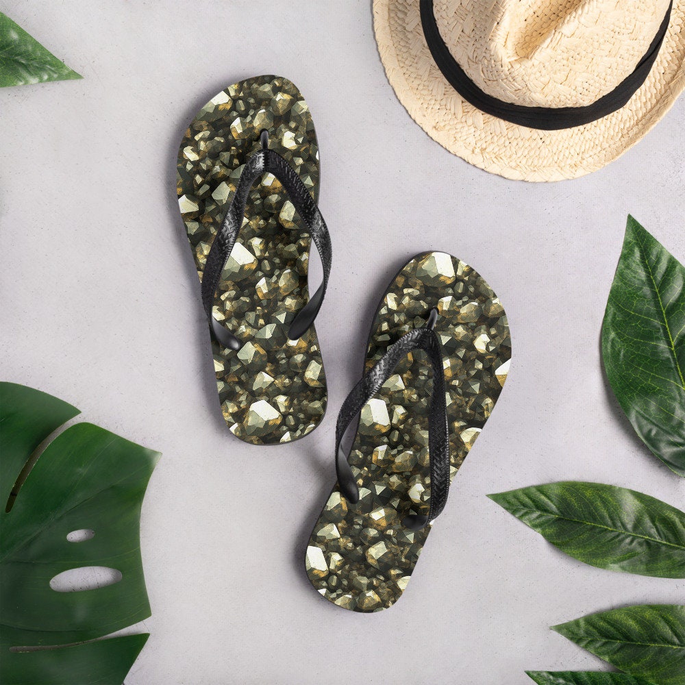 hippieartzone - Golden Pyrite Summer Flip Flops