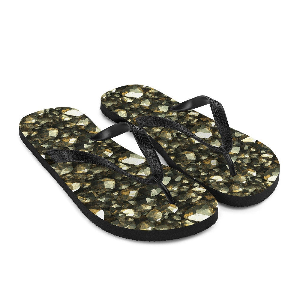 hippieartzone - Golden Pyrite Summer Flip Flops