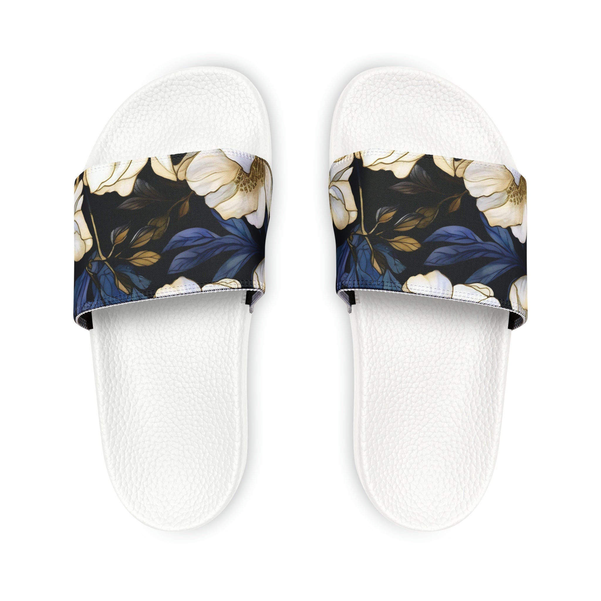 hippieartzone - White Flower Slides Women's Flower Slides Flower Sandals for Women Cute Summer Slides Cute Summer Sandals Summer Flip-Flops