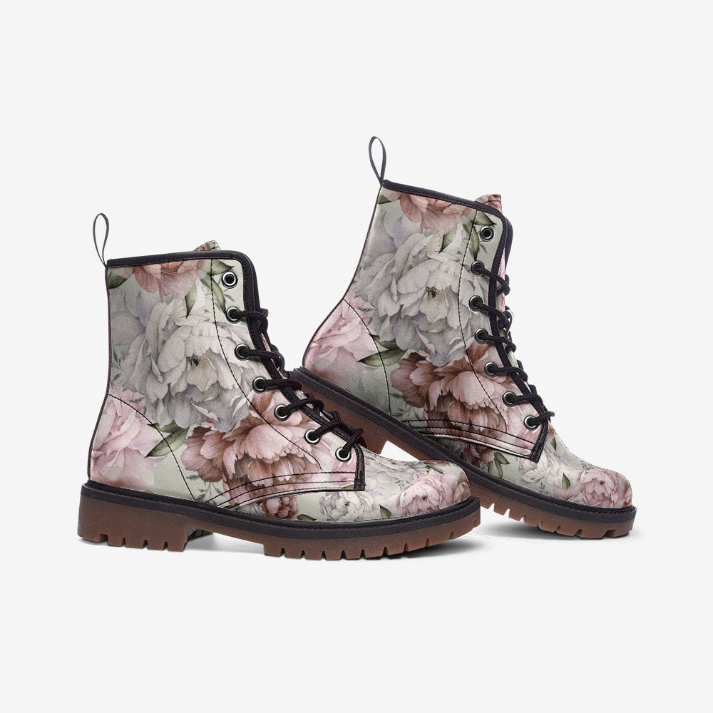 Hippie Art Zone - Pretty Peony Casual Leather Lightweight Boots