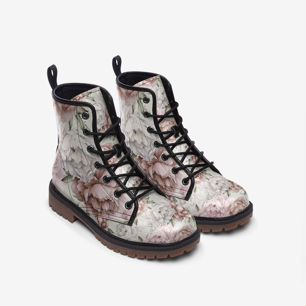 Hippie Art Zone - Pretty Peony Casual Leather Lightweight Boots