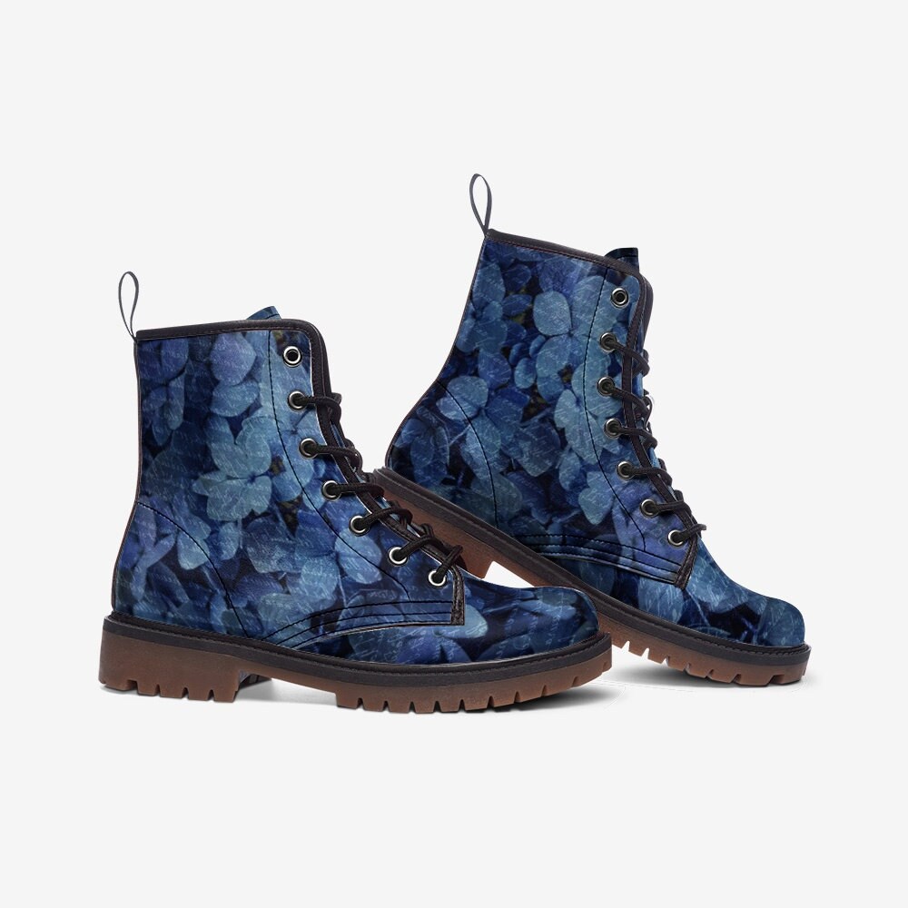 Hippie Art Zone - French Blue Hydrangea Casual Leather Lightweight Boots