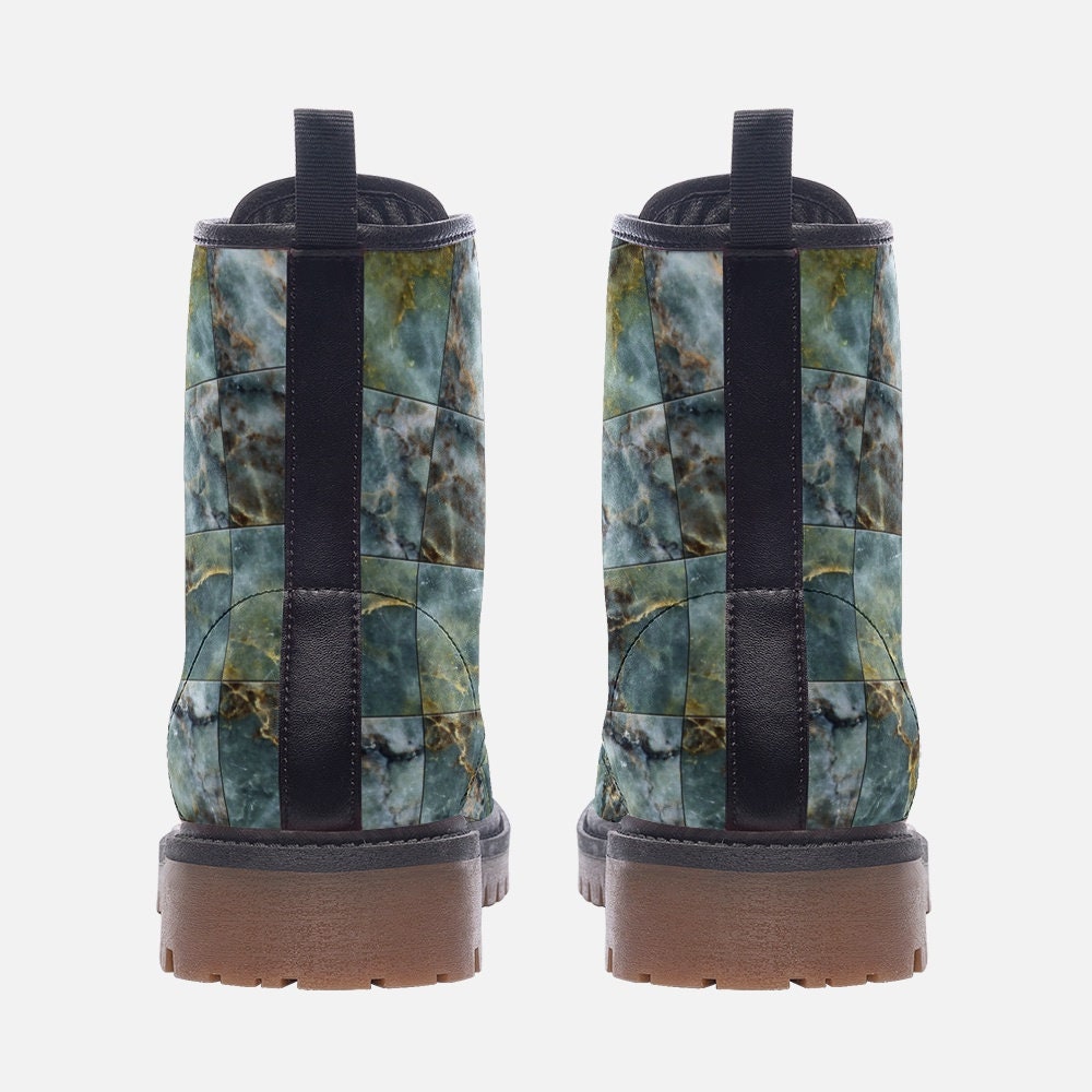 Hippie Art Zone - Green Marble Casual Faux Leather Lightweight Boots