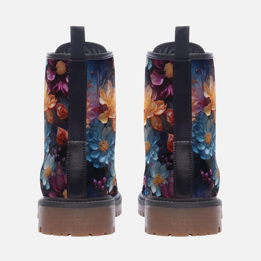 Hippie Art Zone - Colorful Floral Casual Faux Leather Lightweight Boots