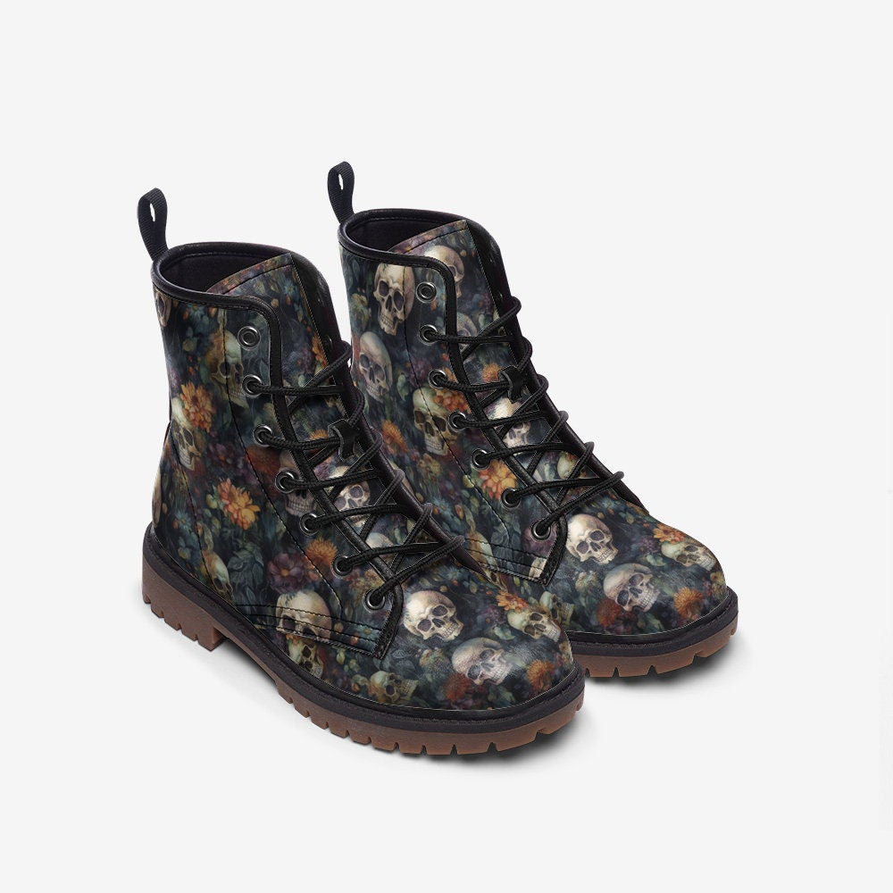 Hippie Art Zone - Dark Skulls Casual Faux Leather Lightweight Boots