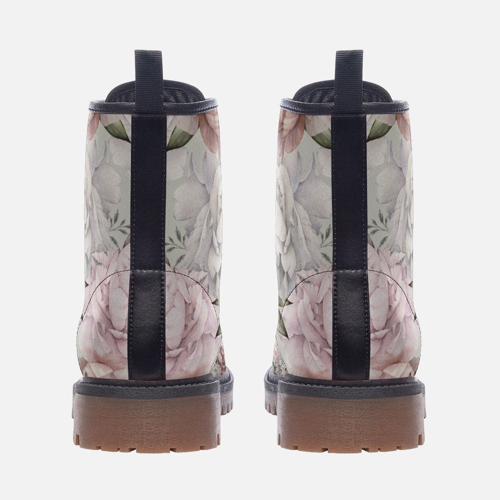 Hippie Art Zone - Pretty Peony Casual Leather Lightweight Boots