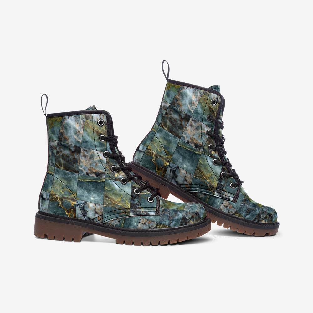 Hippie Art Zone - Green Marble Casual Faux Leather Lightweight Boots