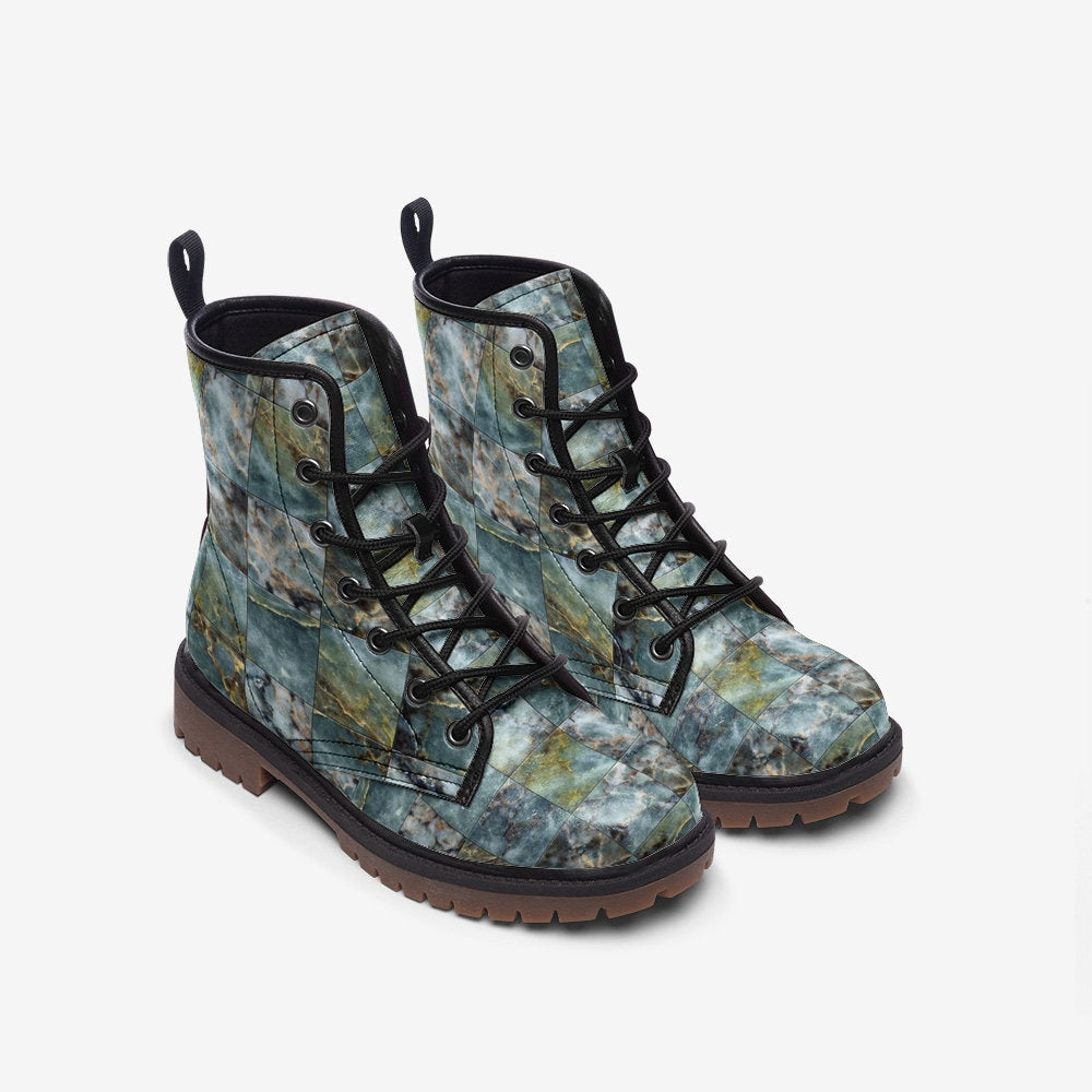 Hippie Art Zone - Green Marble Casual Faux Leather Lightweight Boots