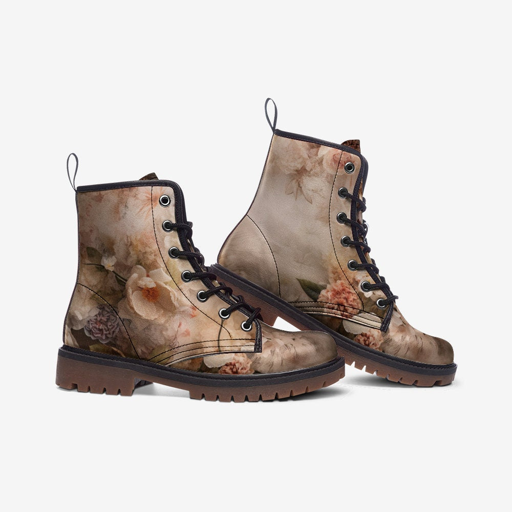 Hippie Art Zone - Shabby Chic Floral Casual Faux Leather Lightweight Boots