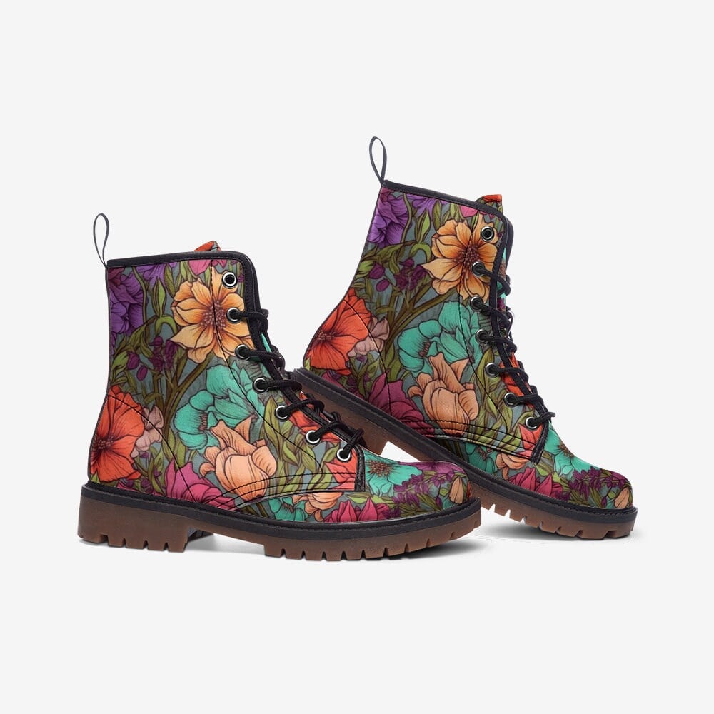 Hippie Art Zone - Vegan Leather Boho Cottage Core Combat Boots
