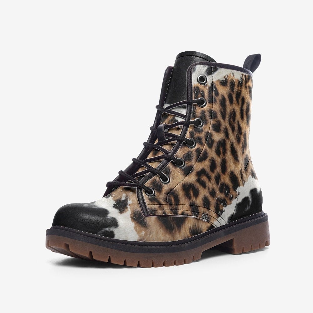 Hippie Art Zone - Tear Leopard Boots, Casual Vegan Leather Lightweight Boots