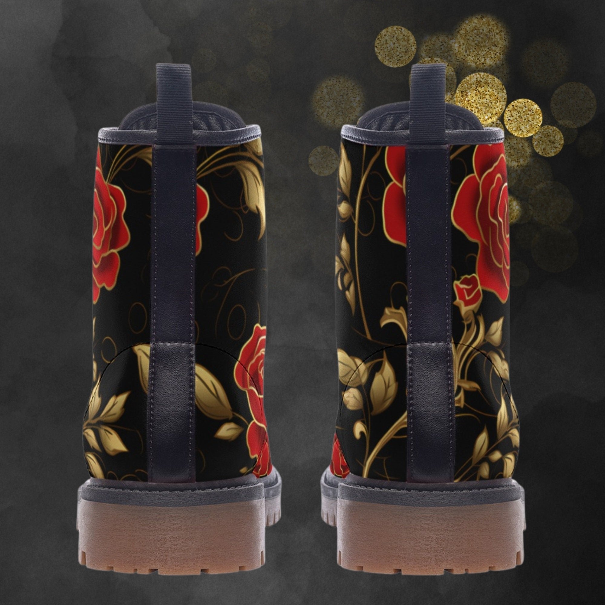 Hippie Art Zone - Red Roses & Golden Leafs Painted Shoes