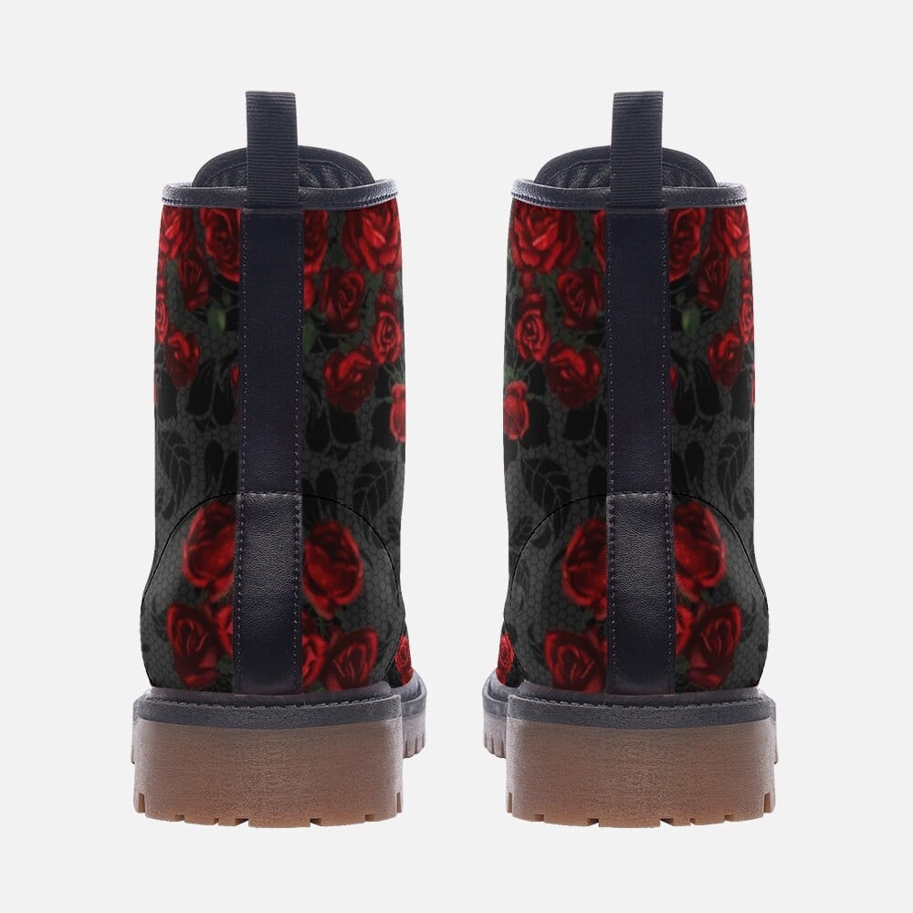 Hippie Art Zone - Vintage Roses Casual Boots, Vegan Leather Lightweight Boots, Red Roses