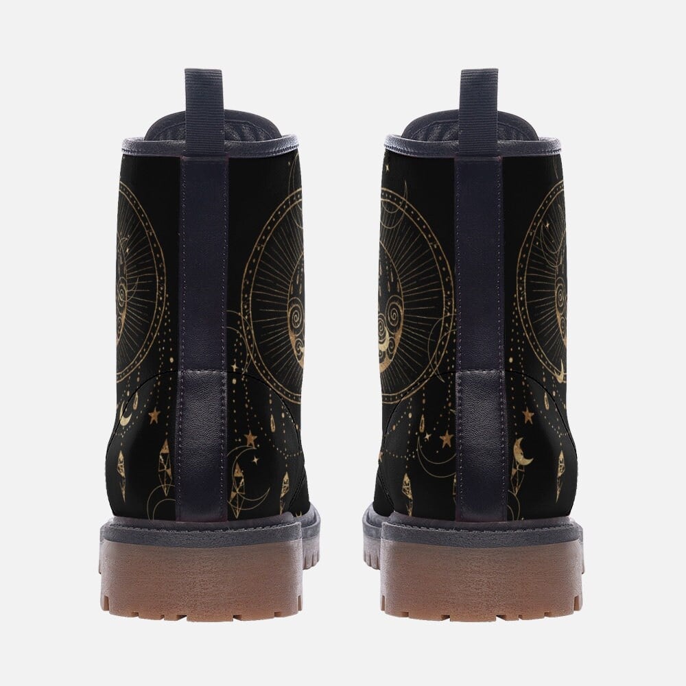 Hippie Art Zone - Black Celestial Boots, Casual Leather Lightweight Boots, Witch Boots