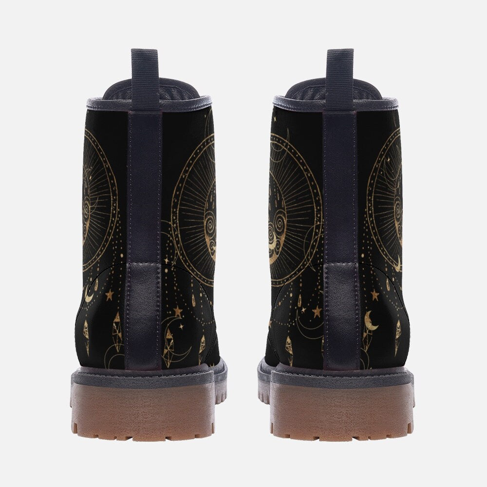 Hippie Art Zone - Black Celestial Boots, Casual Leather Lightweight Boots, Witch Boots