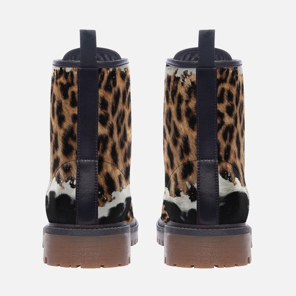 Hippie Art Zone - Tear Leopard Boots, Casual Vegan Leather Lightweight Boots