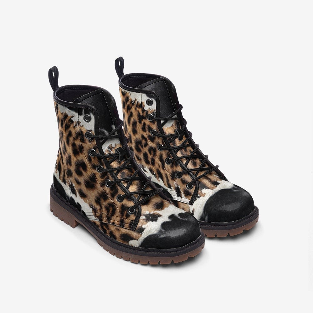 Hippie Art Zone - Tear Leopard Boots, Casual Vegan Leather Lightweight Boots