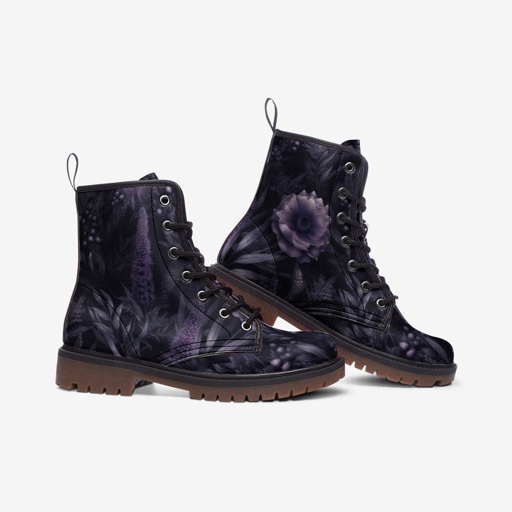 Hippie Art Zone - Dark Mystic Lavender Flower Combat Boots