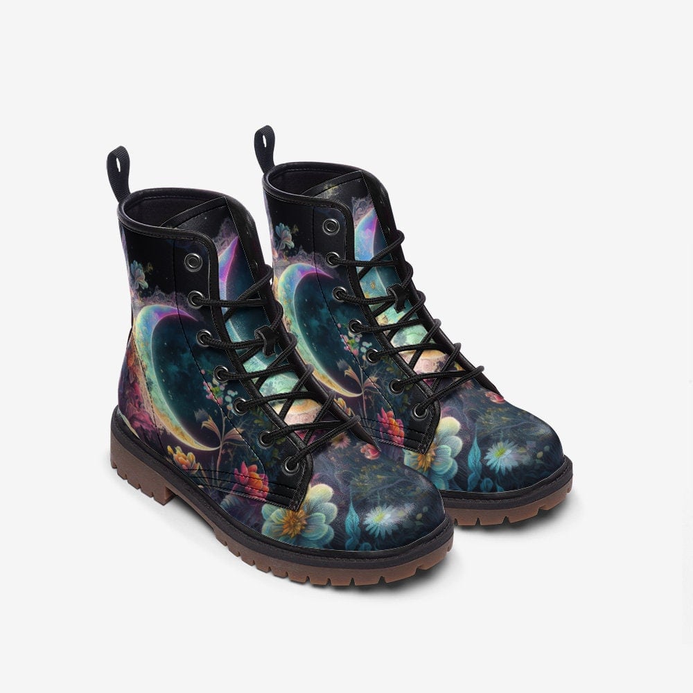 Hippie Art Zone - Mystic Fantasy Moon Combat Boots,