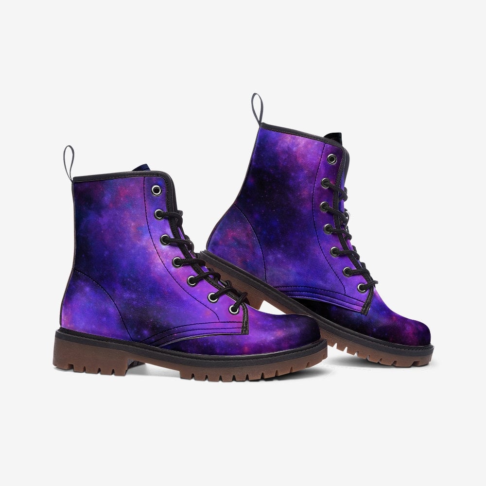 Hippie Art Zone - Witch Purple Boots, Casual Vegan Leather Lightweight Boots