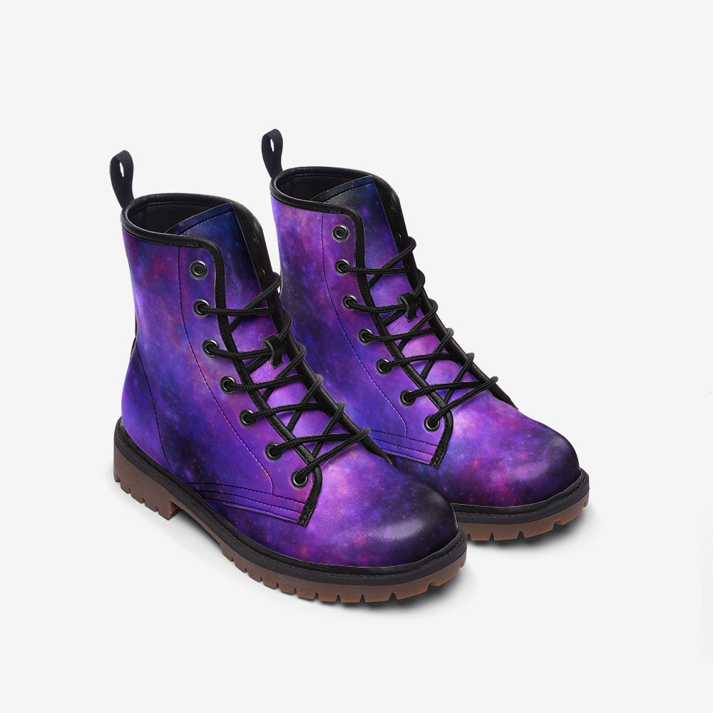 Hippie Art Zone - Witch Purple Boots, Casual Vegan Leather Lightweight Boots