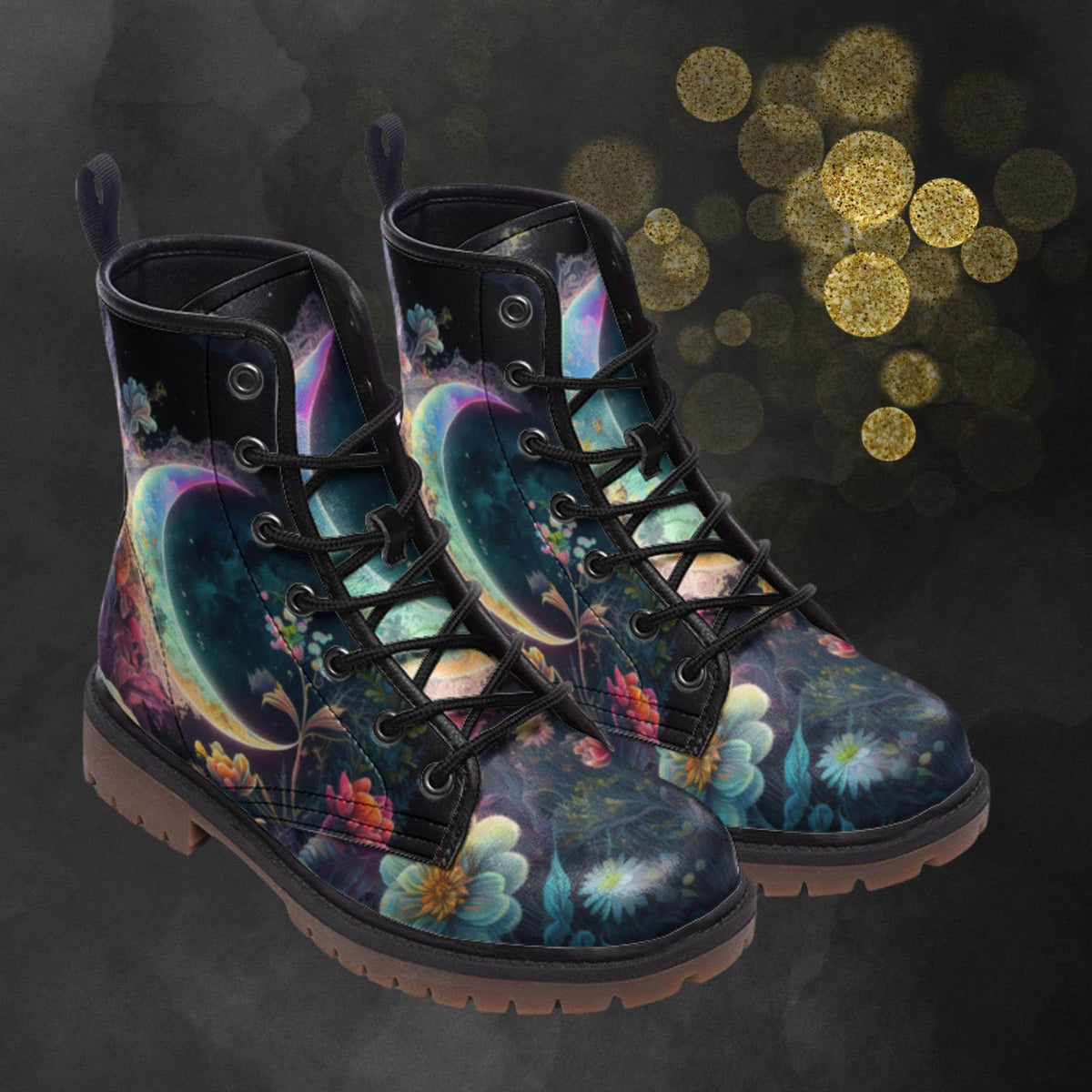 Hippie Art Zone - Mystic Fantasy Moon Combat Boots,