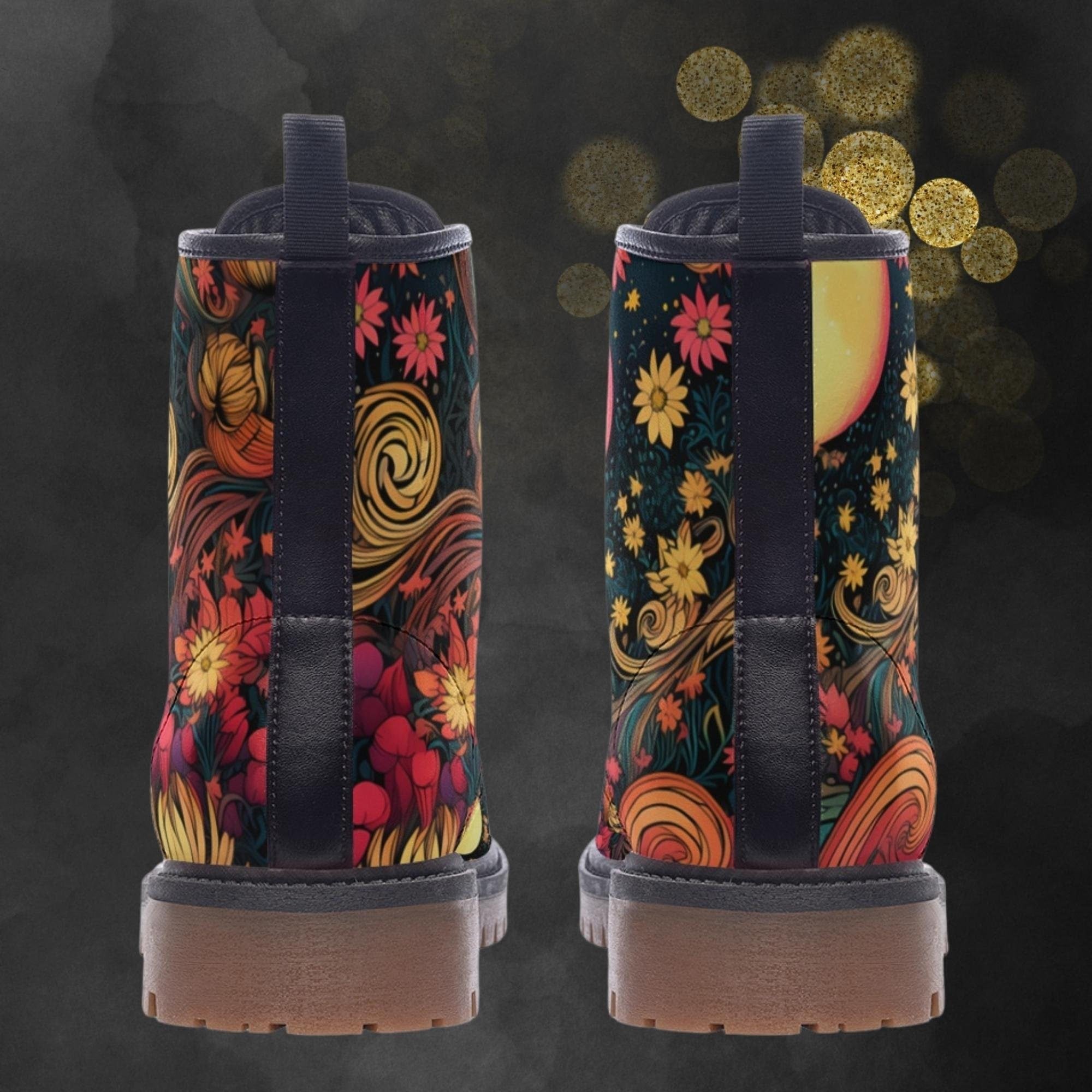 Hippie Art Zone - Floral Fantasy Art Combat Boots For Hippies