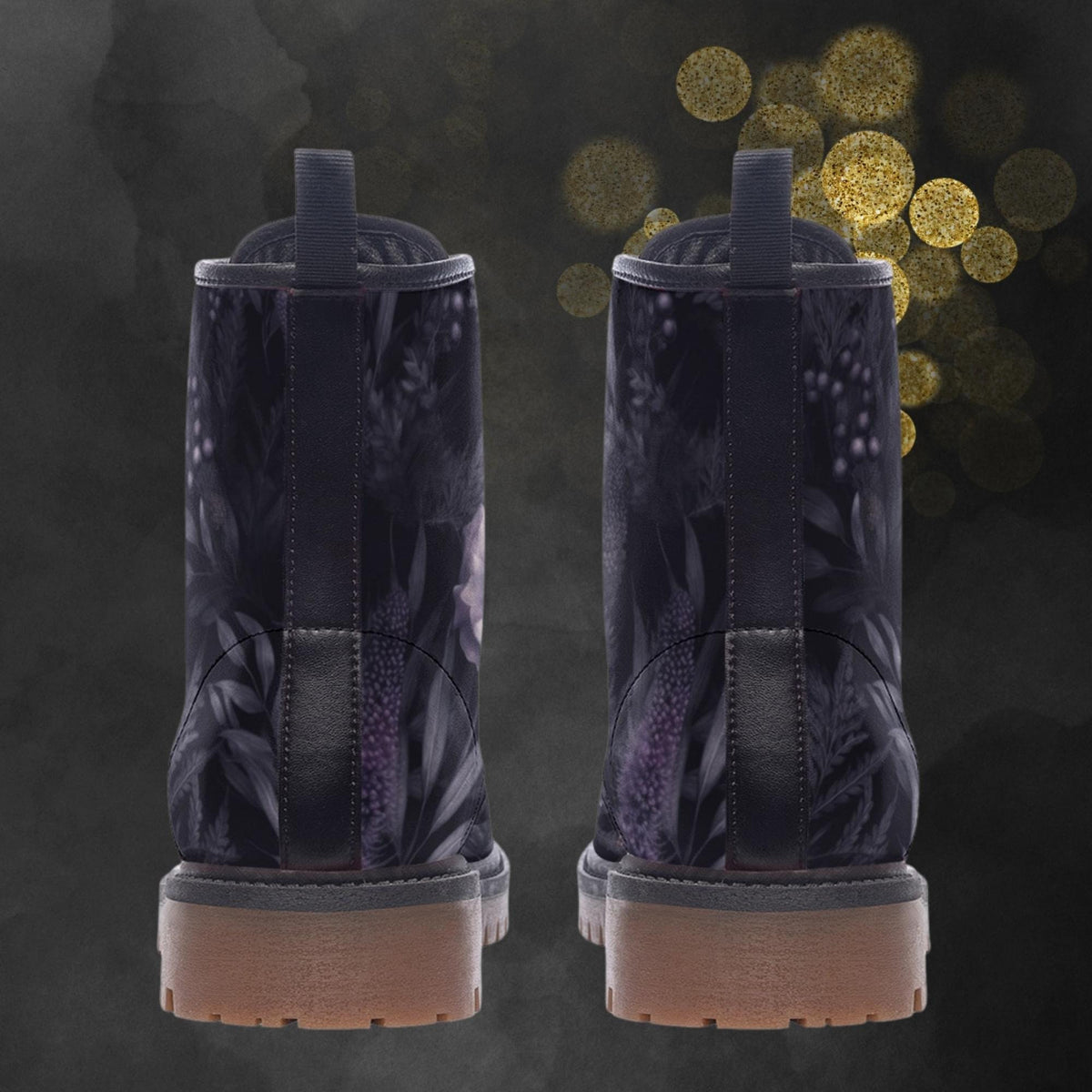 Hippie Art Zone - Dark Mystic Lavender Flower Combat Boots