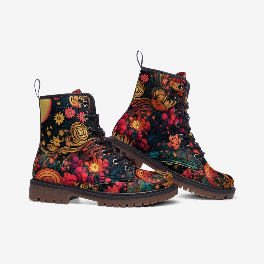 Hippie Art Zone - Floral Fantasy Art Combat Boots For Hippies