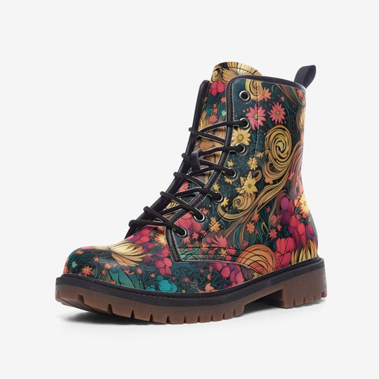 Hippie Art Zone - Floral Fantasy Art Combat Boots For Hippies